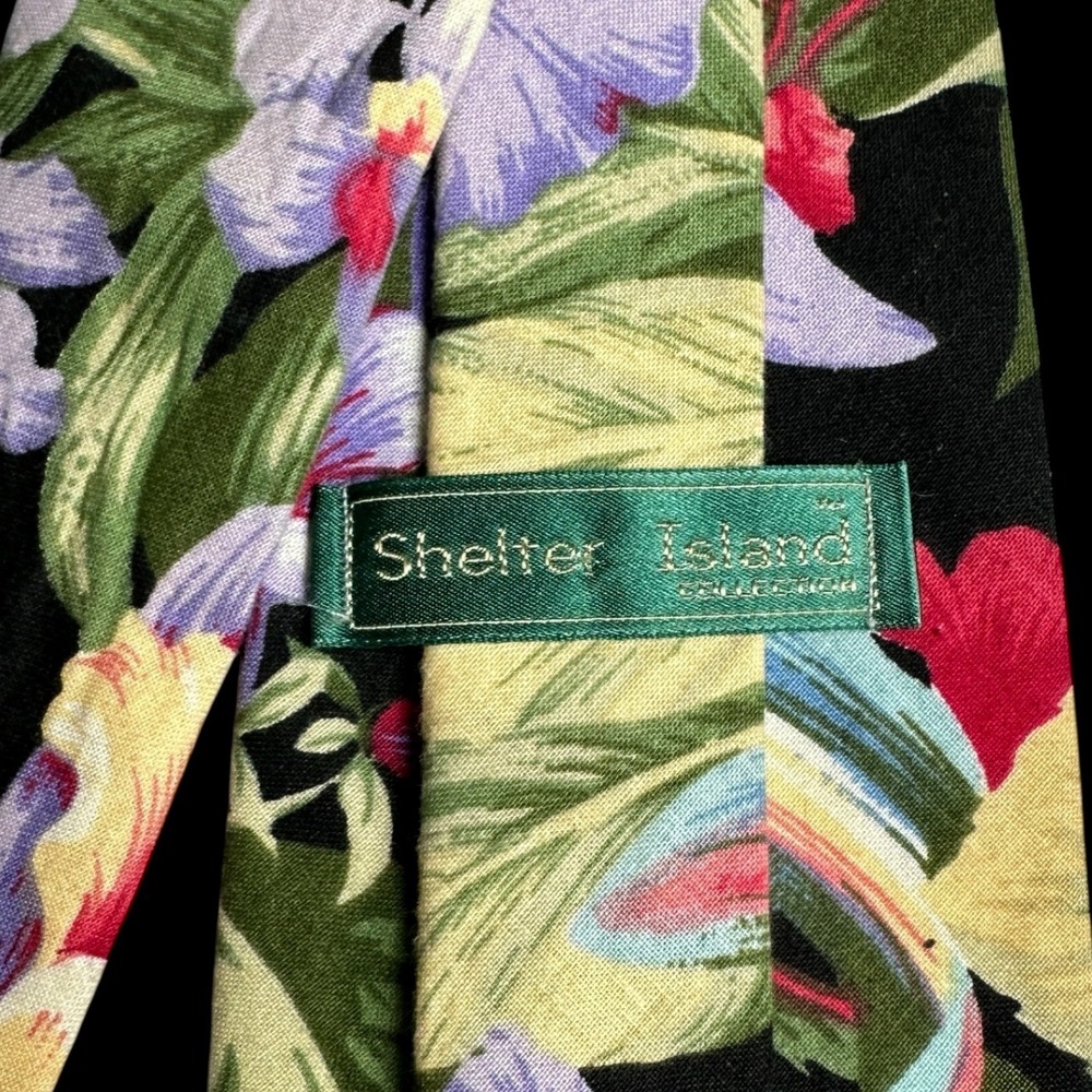Shelter Island Collection Mens Tropical‎ Floral Necktie Black Green Red Purple